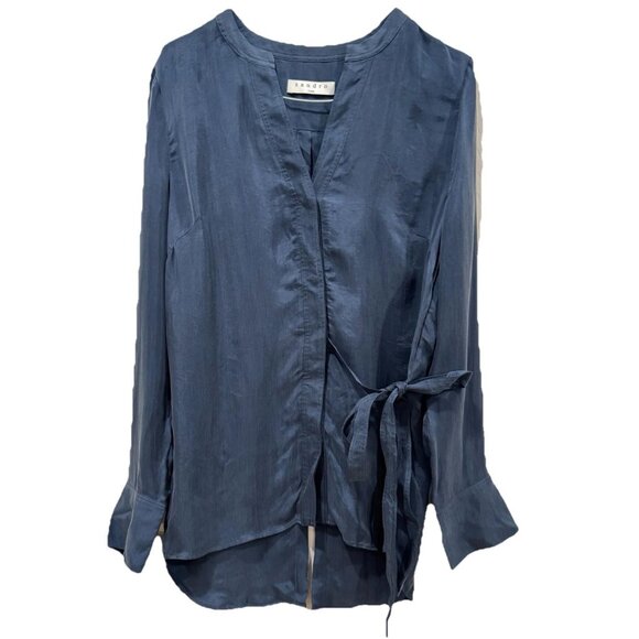 Sandro Women's Blue 100% Cupro (20” Pit To Pit) M? See Photos Wrap Flowy - Picture 2 of 13